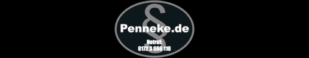 schwarzes Logo in Elipse mit Webadresse www.Penneke.de und der Notrufnummer 01723666110